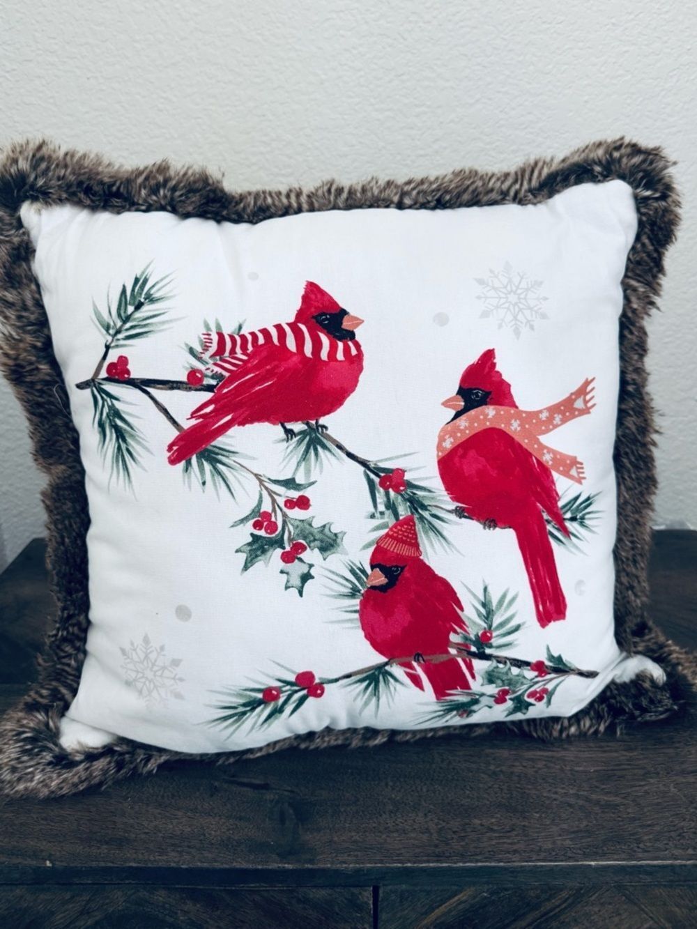 Red Cardinal North Pole Trading Christmas Holiday Throw Pillow